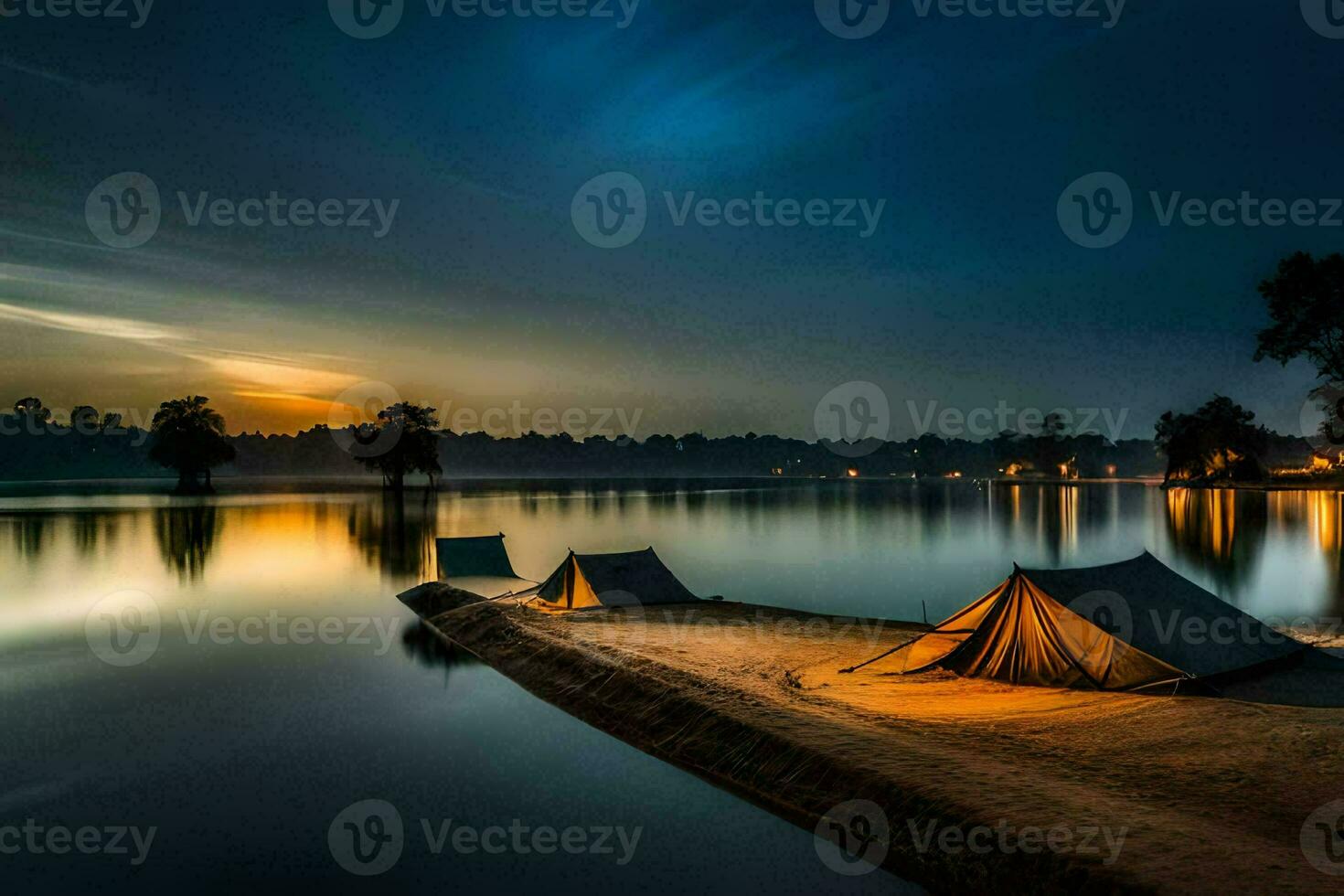 photo wallpaper the sky, lake, trees, the moon, the stars, the lake, the. AI-Generated