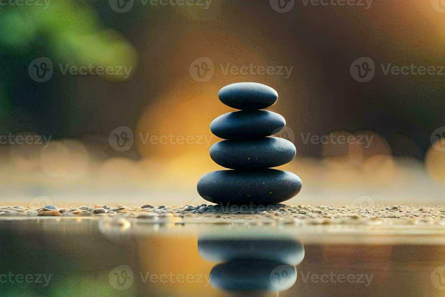 zen stones stacked on top of each other in water. AI-Generated photo
