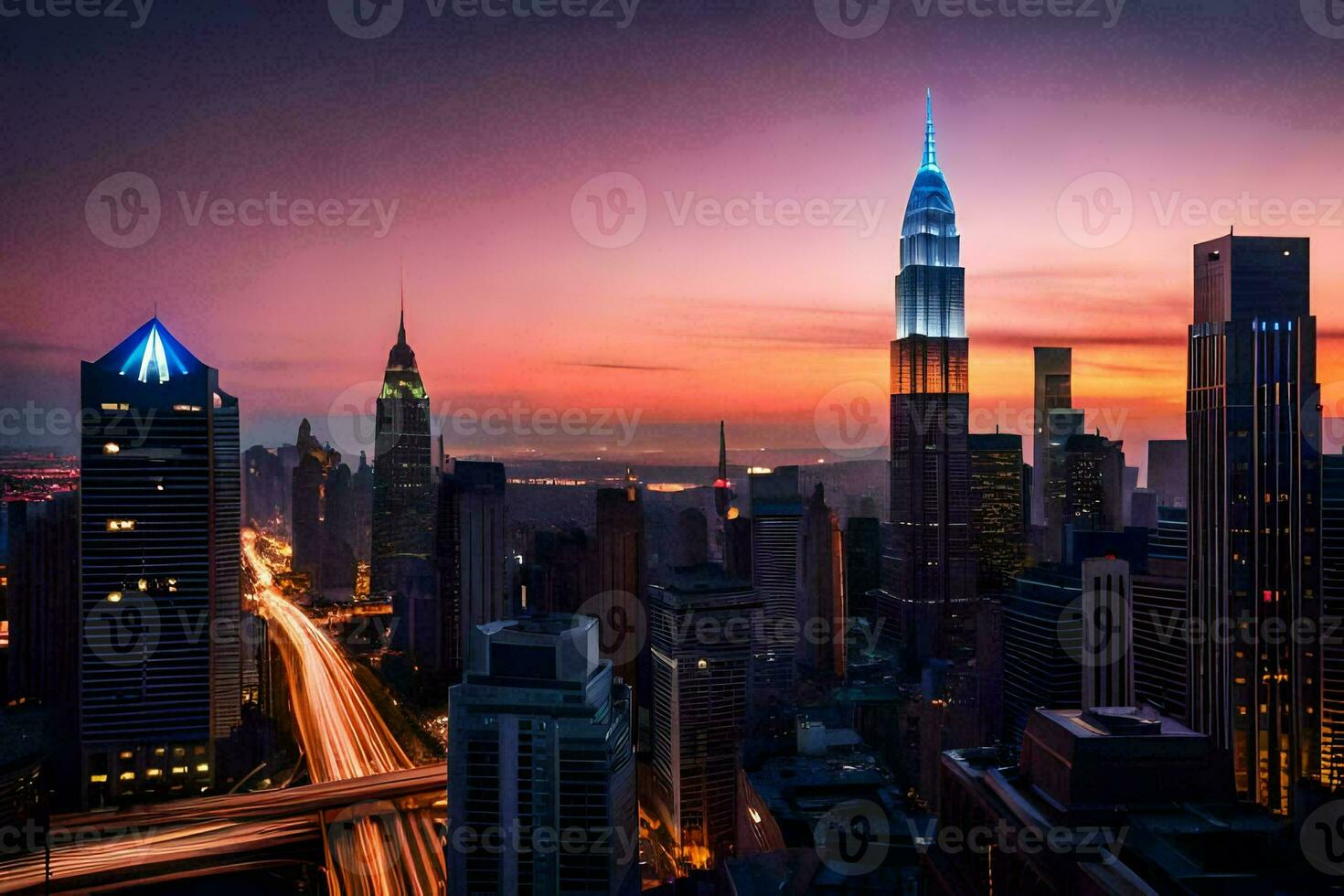 the city skyline at sunset with the petronas tower in the background. AI-Generated photo