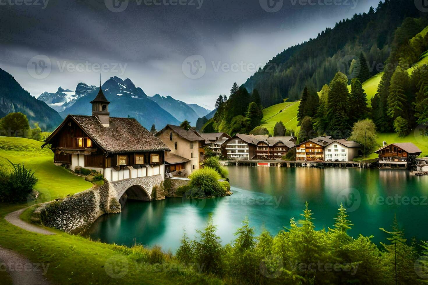 the village of swiss alps. AI-Generated photo