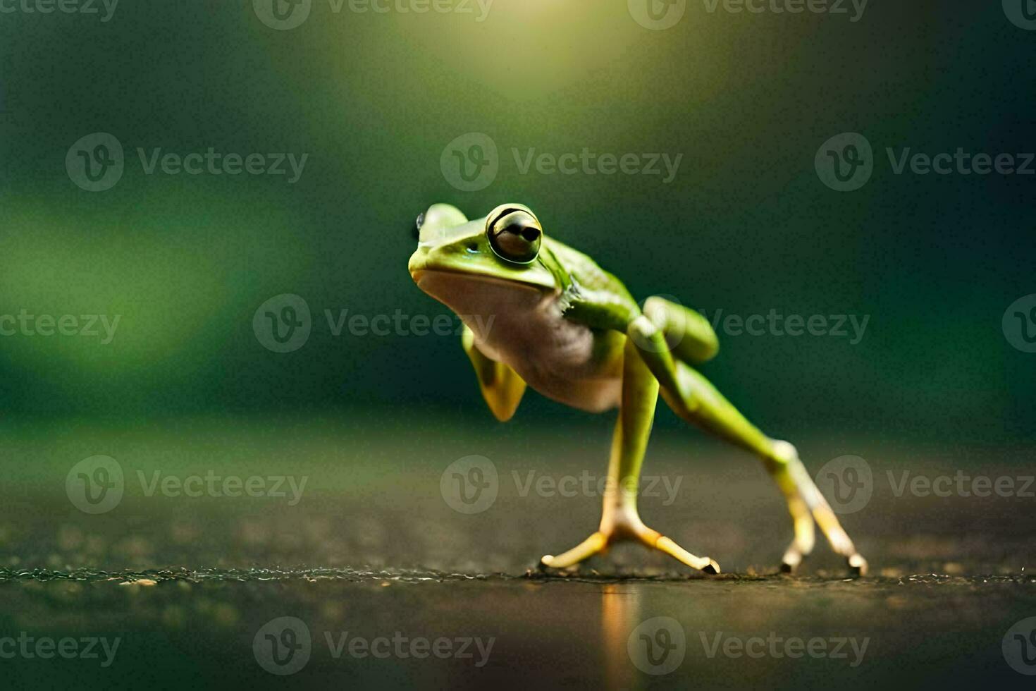 a frog is standing on its hind legs. AI-Generated photo