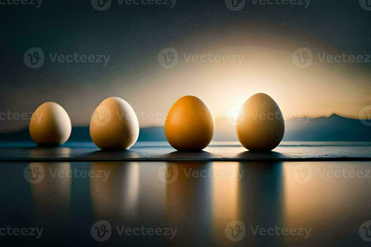 four eggs are lined up in a row. AI-Generated photo