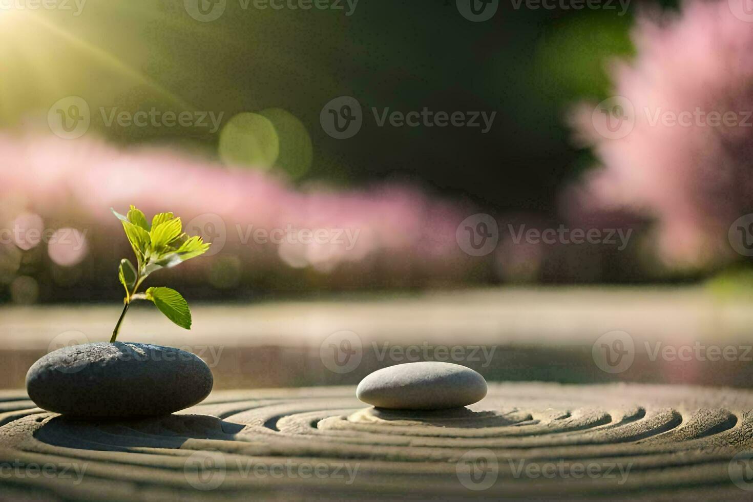 two stones with a plant growing on top of them. AI-Generated photo