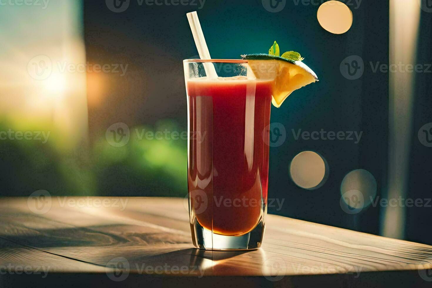 a red drink with a straw in it. AI-Generated photo