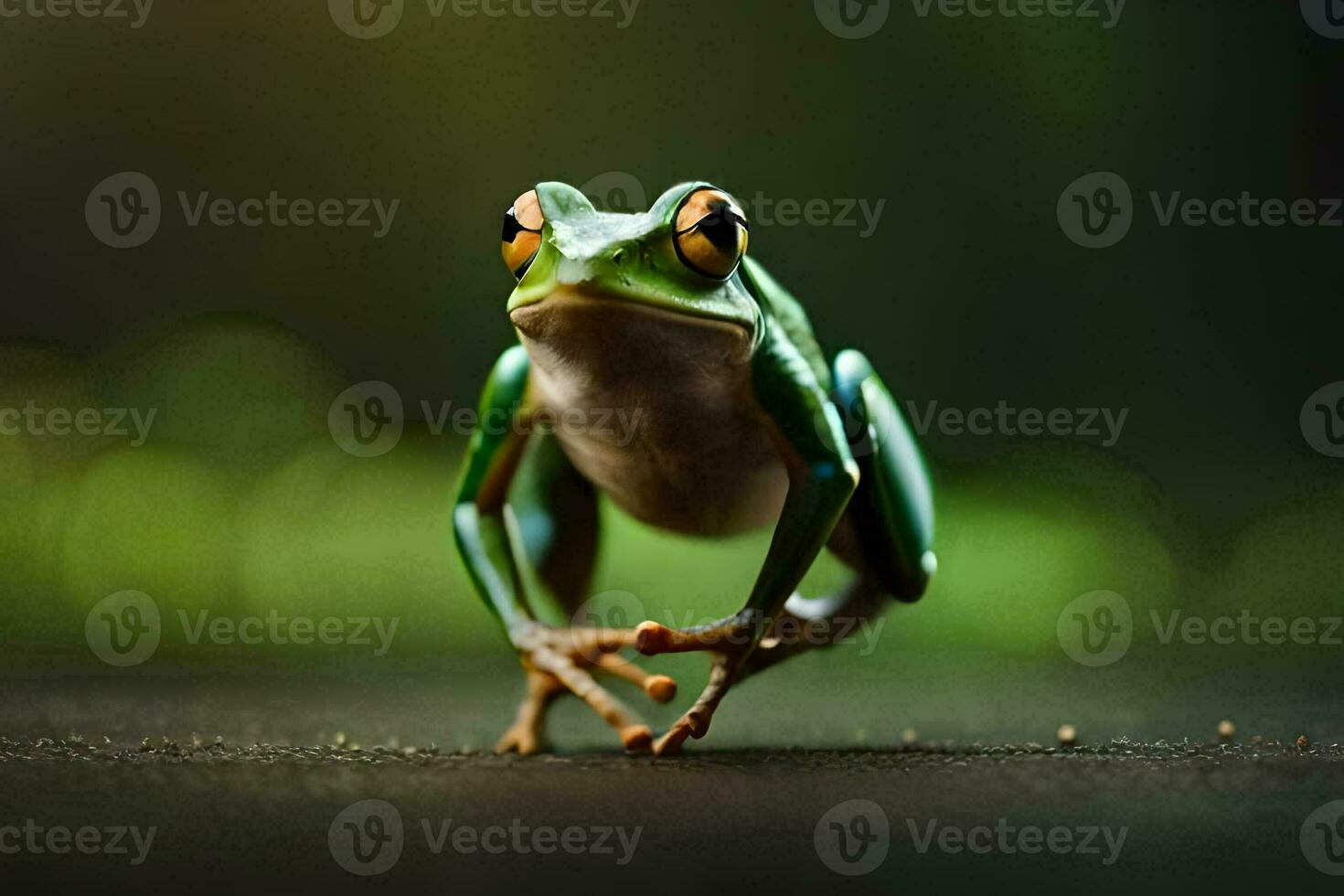 a frog is standing on its hind legs. AI-Generated photo