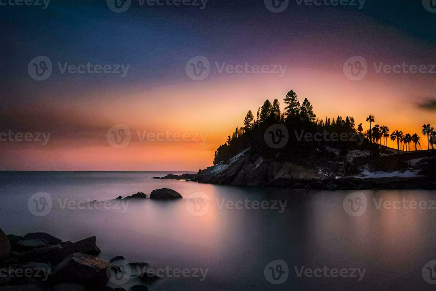 a long exposure photograph of a sunset over the ocean. AI-Generated photo