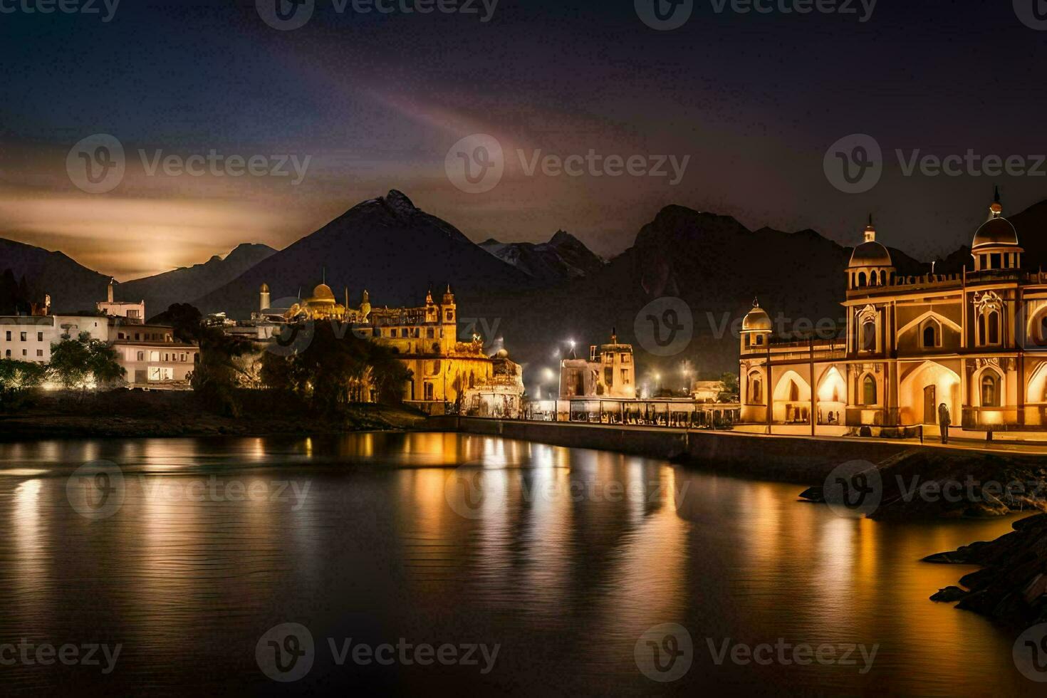 the night view of the city of amritsar in india. AI-Generated photo