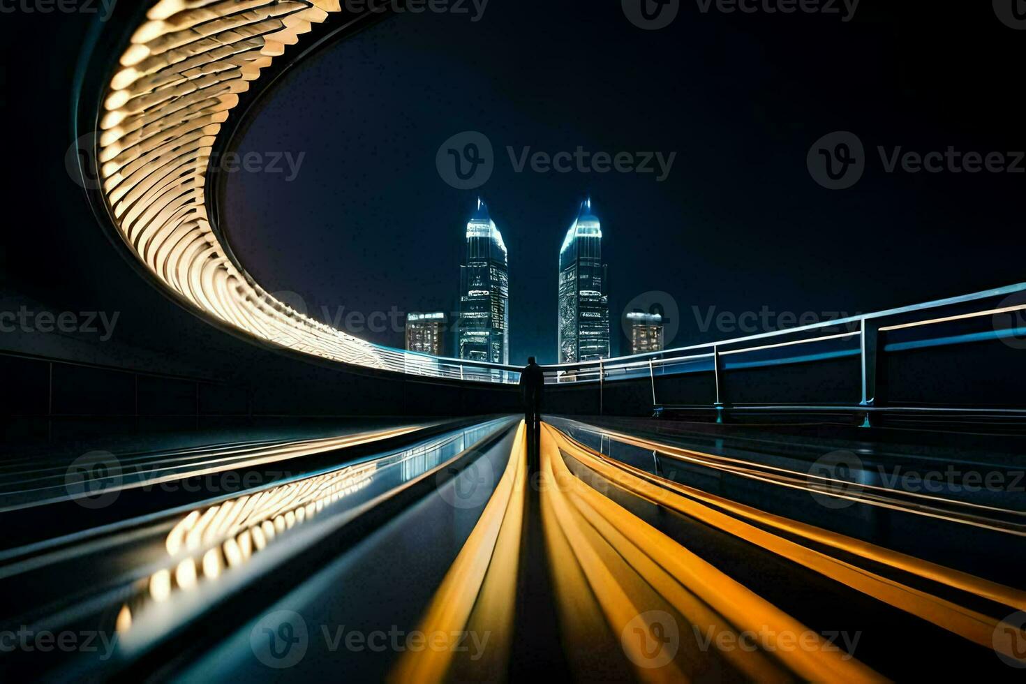 un largo exposición fotografía de un ciudad a noche. generado por ai foto