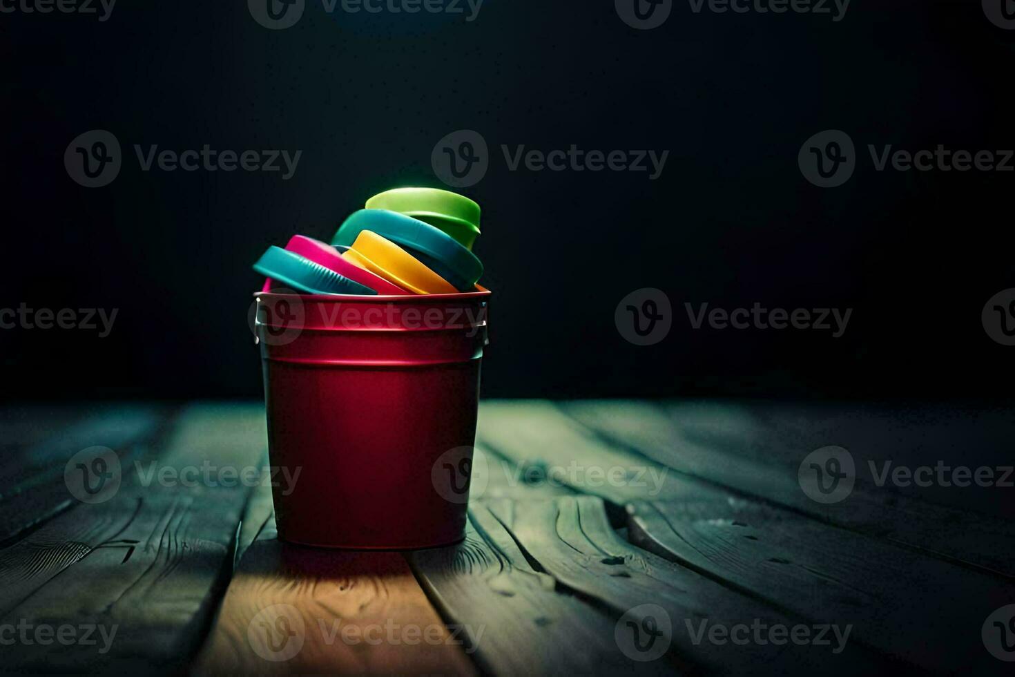 a red cup filled with colorful plastic balls. AI-Generated photo