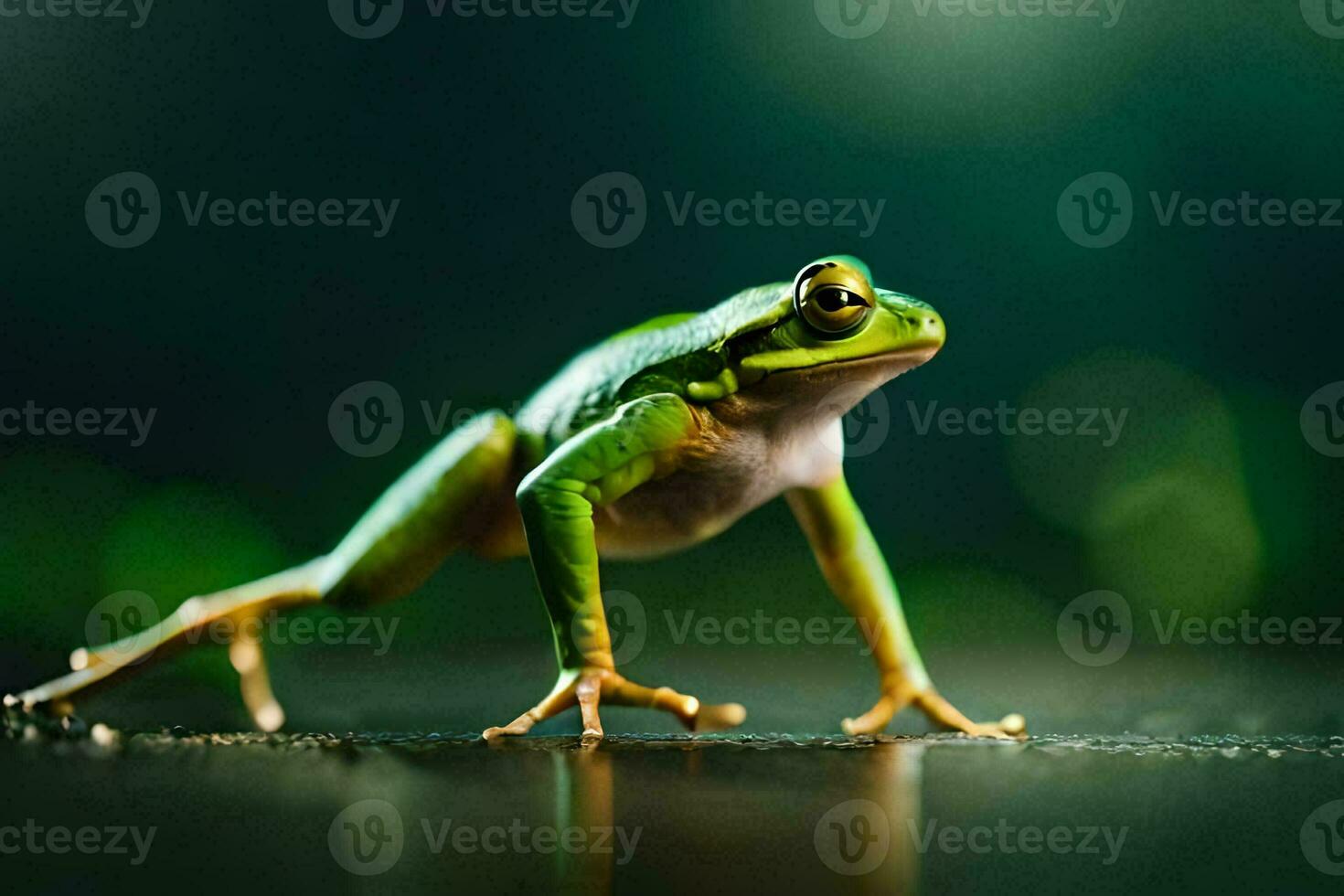 un rana es en pie en sus posterior piernas. generado por ai foto