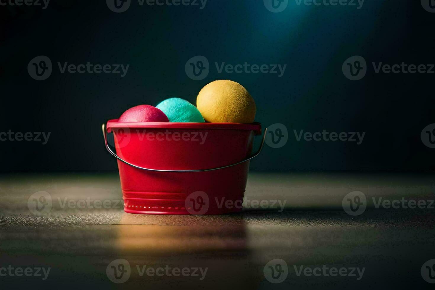 easter eggs in a red bucket. AI-Generated photo