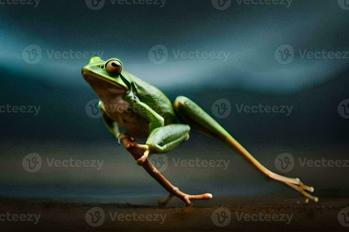 a frog is sitting on a branch. AI-Generated photo