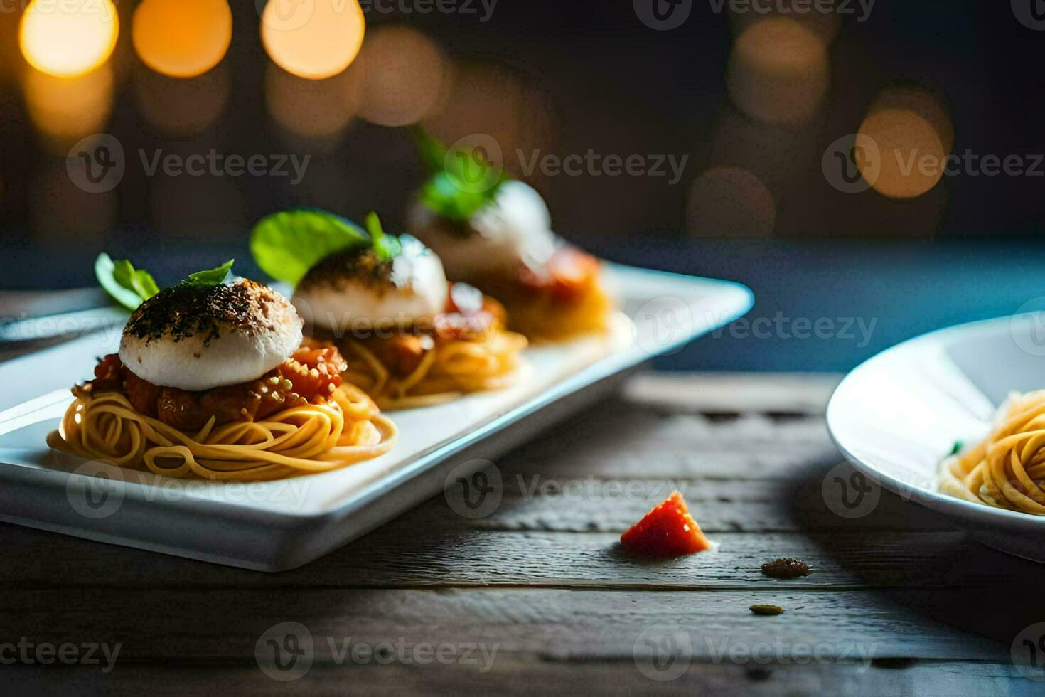 spaghetti with meatballs and tomato sauce on a plate. AI-Generated photo