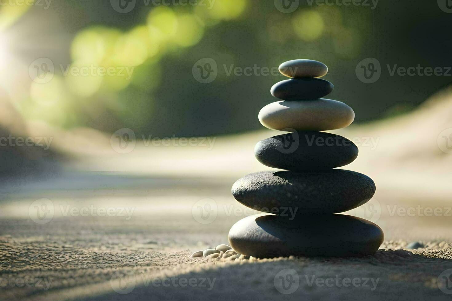a stack of stones in the sand. AI-Generated photo