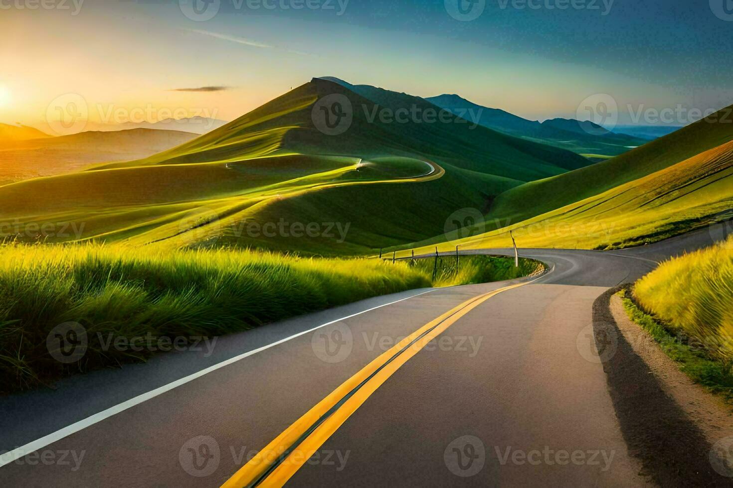the road to the sunset. AI-Generated photo