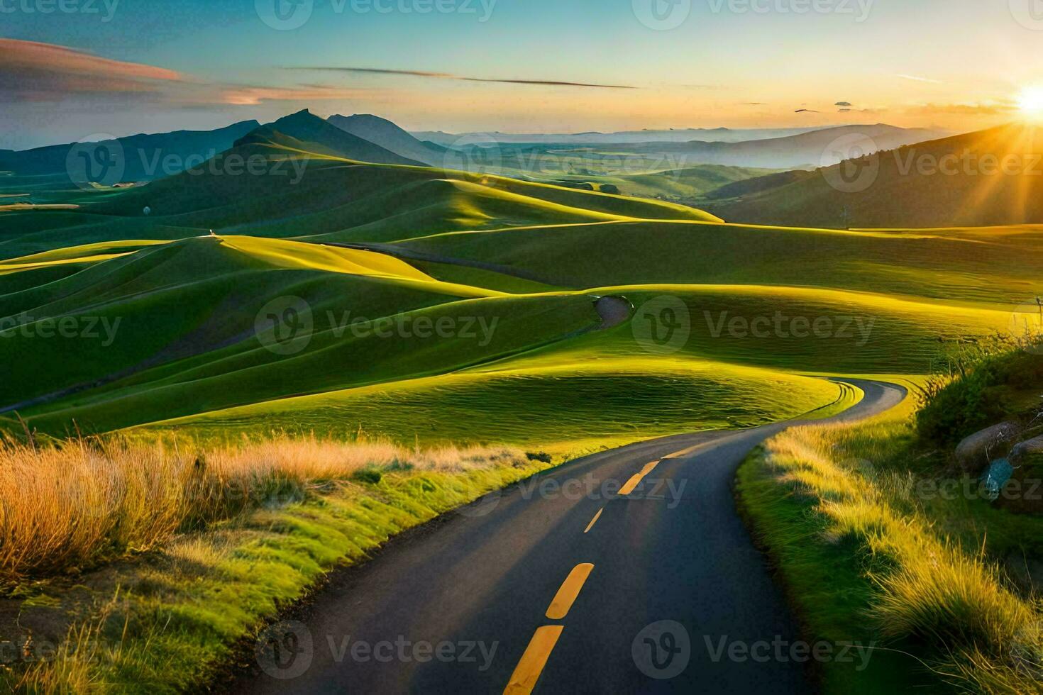 the road to the sunset. AI-Generated photo