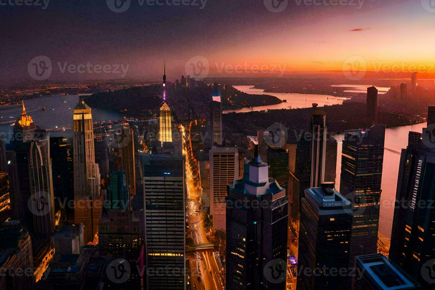 the city skyline at sunset. AI-Generated photo