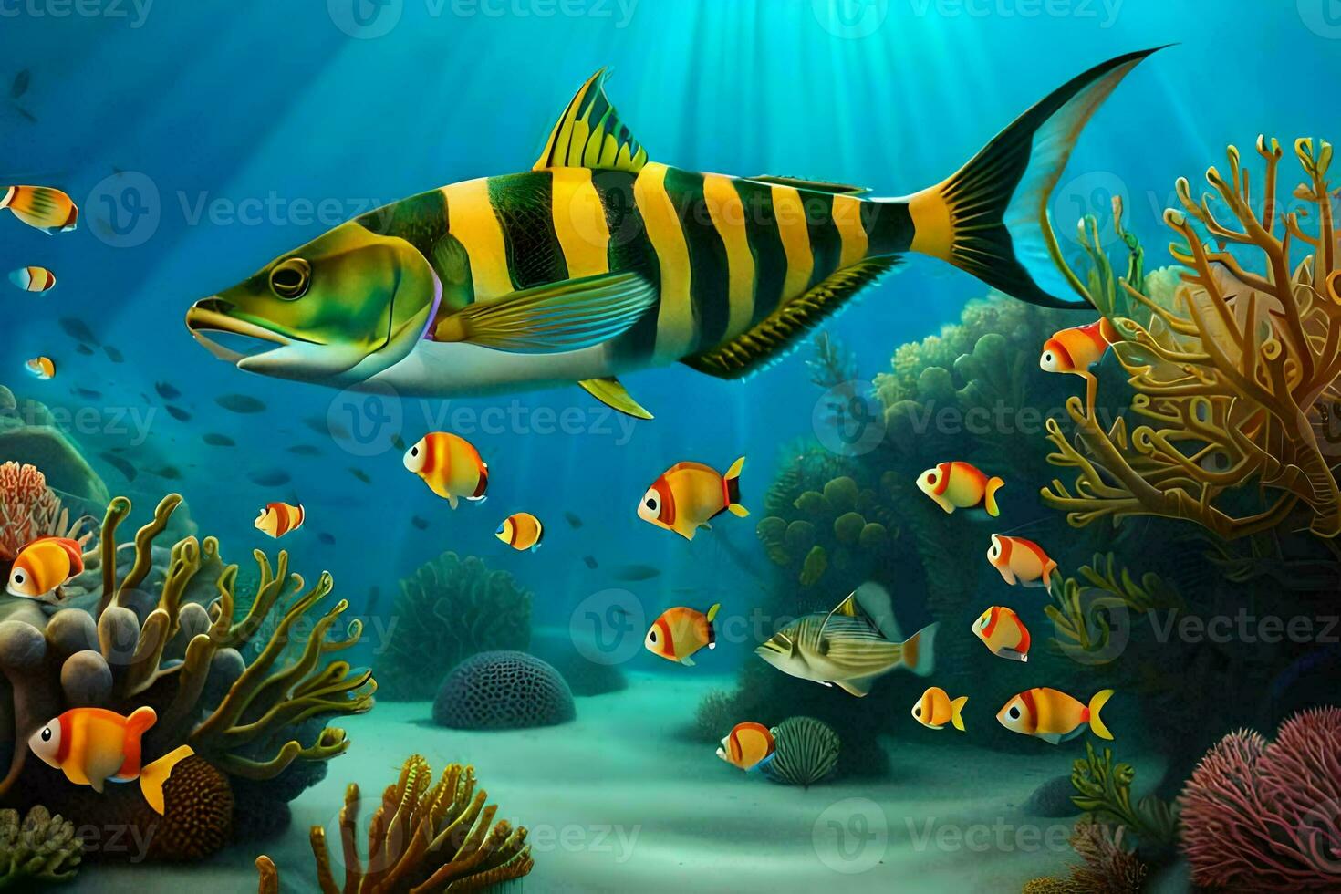 fish in the ocean with coral reefs and fish. AI-Generated photo