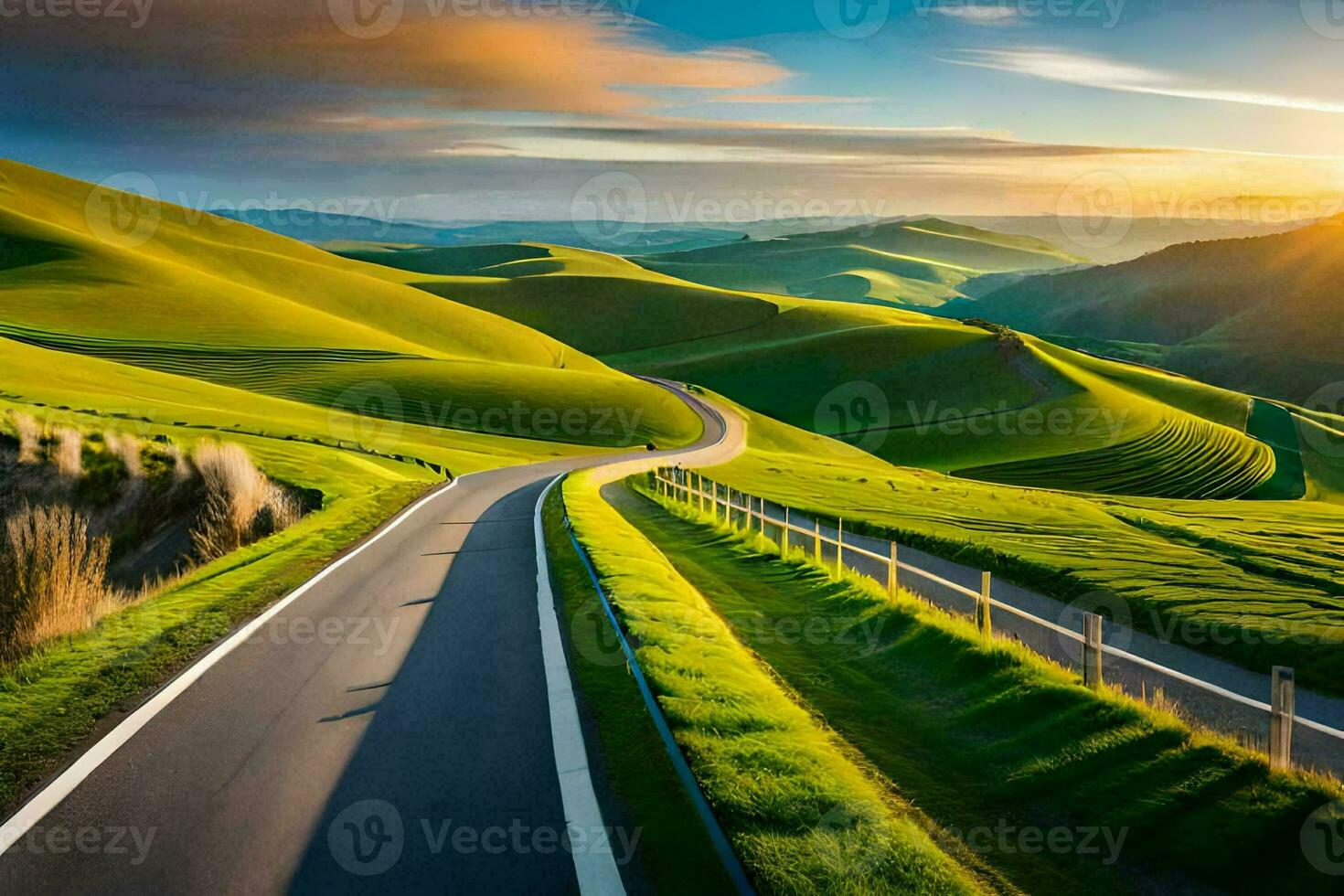 the road to the sunset. AI-Generated photo