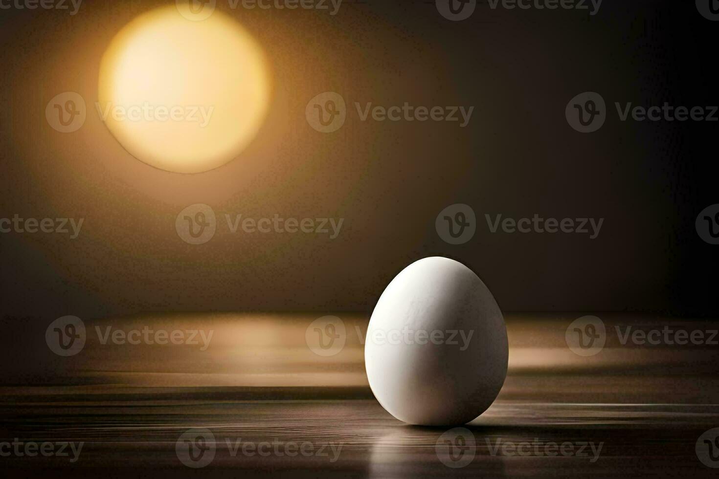 an egg sitting on a table in front of a bright light. AI-Generated photo