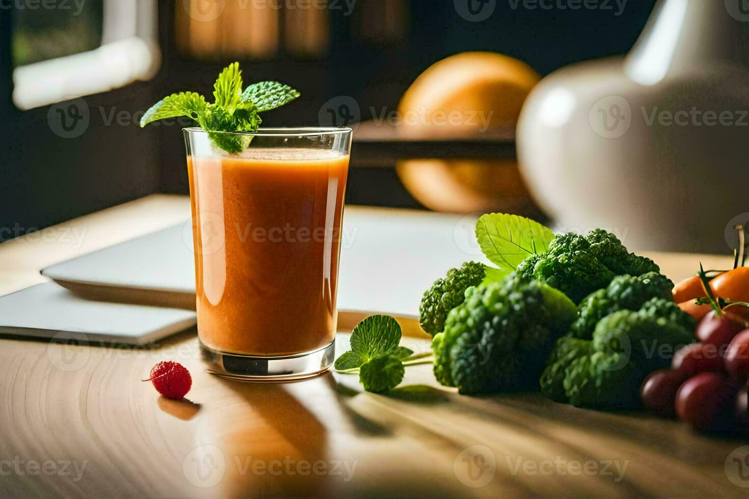 a glass of juice with berries and vegetables. AI-Generated photo