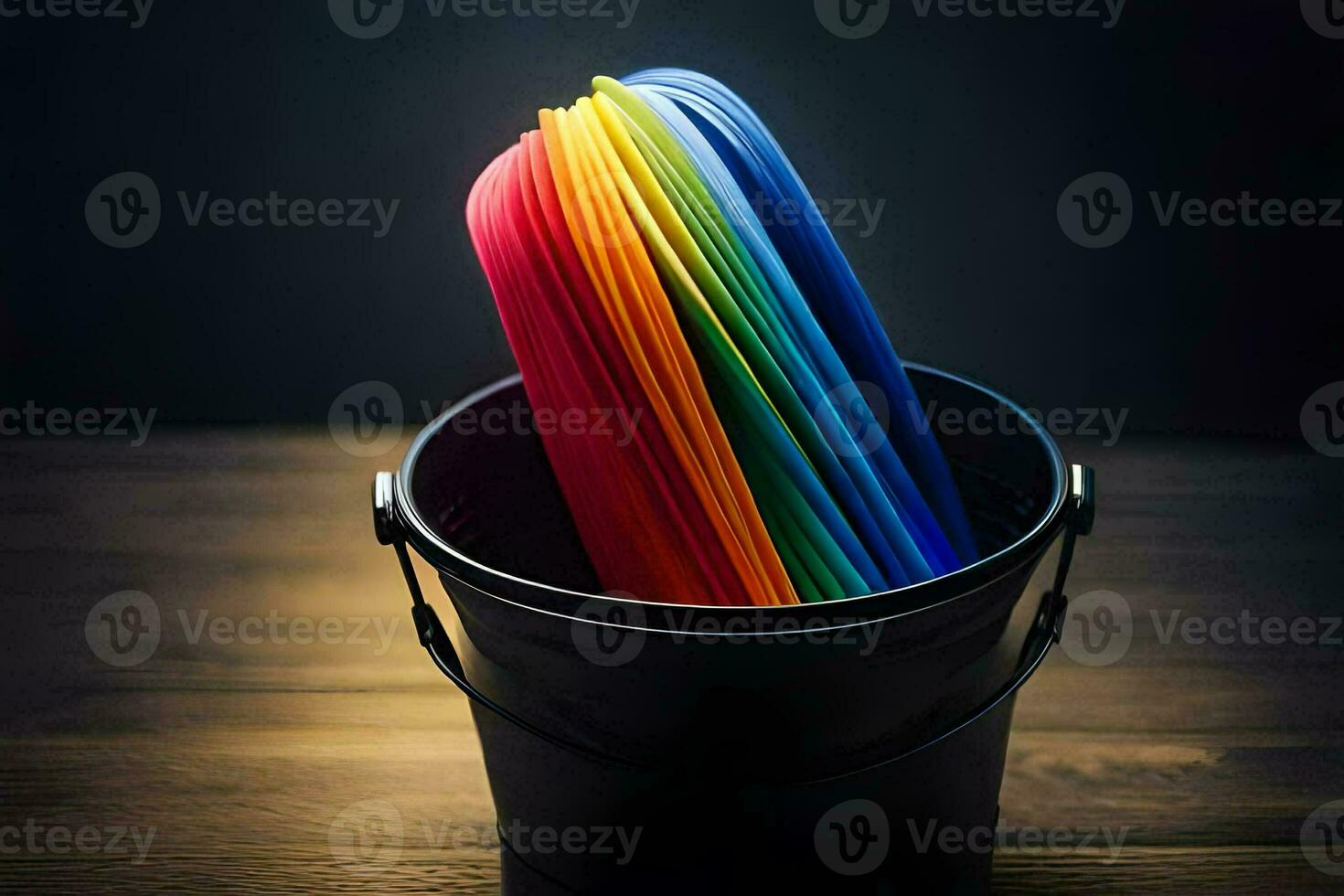 a bucket filled with colorful paper. AI-Generated photo