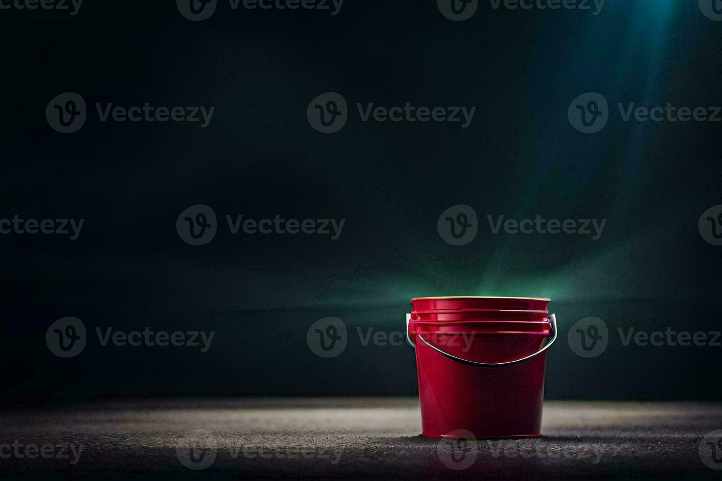 a red bucket on a dark floor. AI-Generated photo