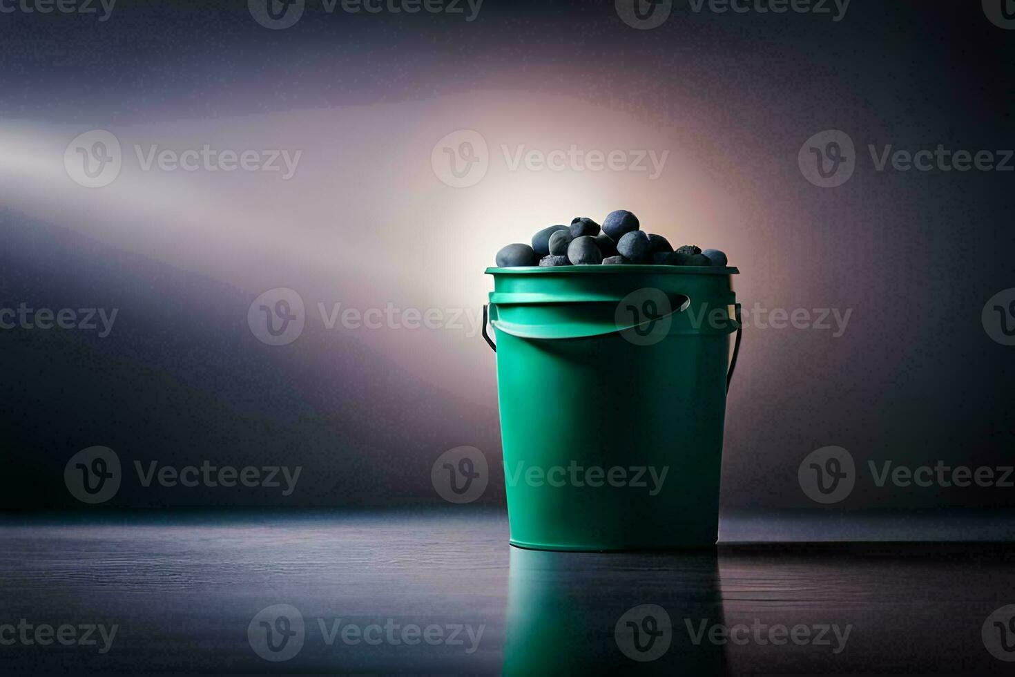a green bucket filled with blackberries. AI-Generated photo