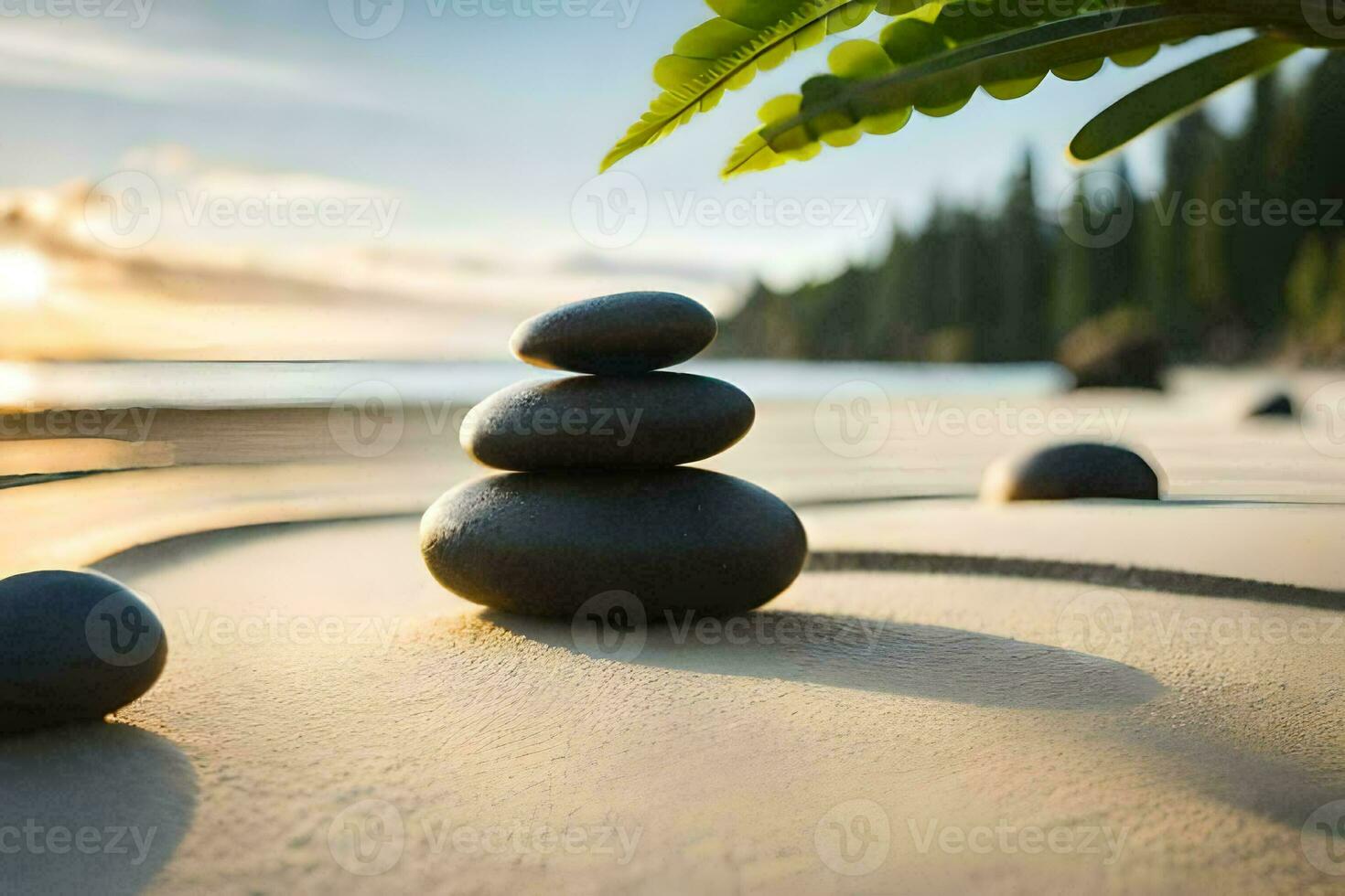 a zen garden on the beach. AI-Generated photo