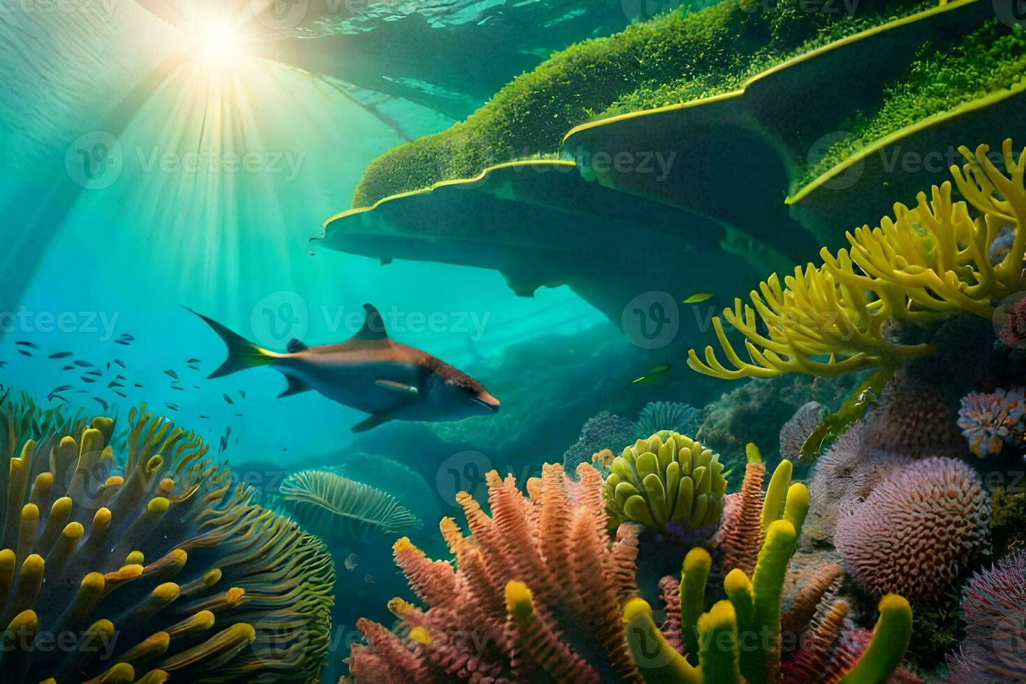 an underwater scene with coral and fish. AI-Generated photo