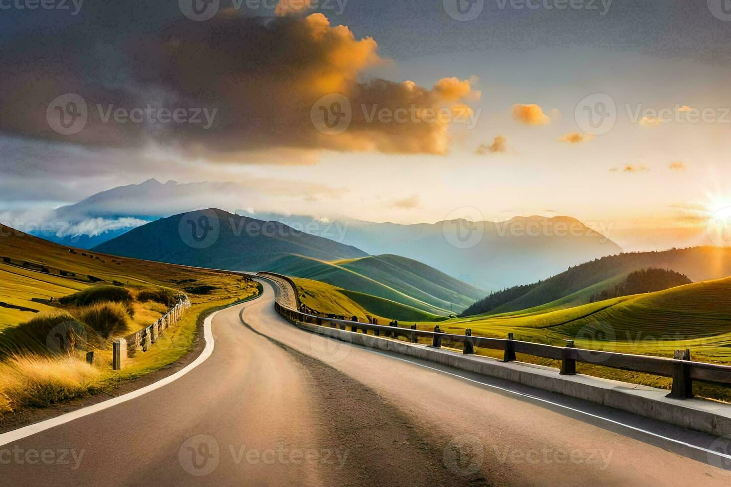 the road to the sunset. AI-Generated photo