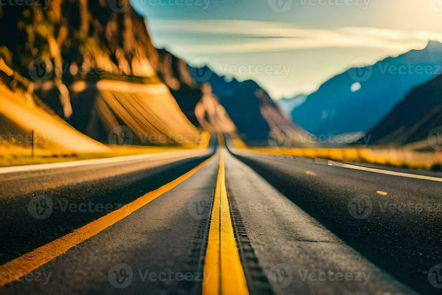 a long empty road in the mountains. AI-Generated photo