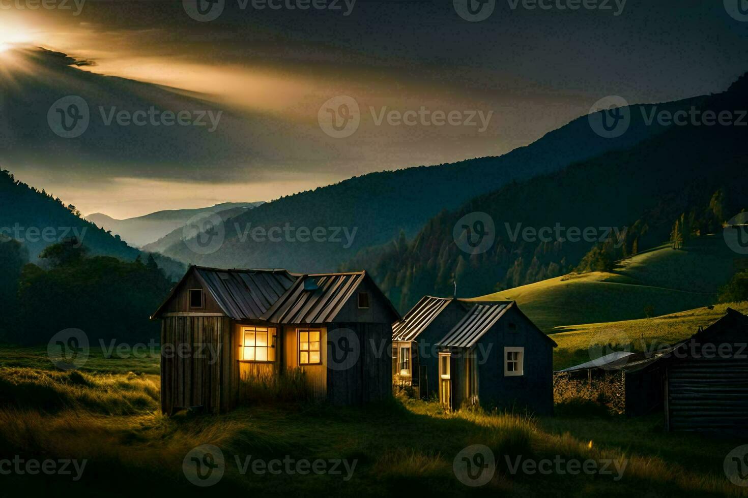photo wallpaper the sky, mountains, the sun, the mountains, the sun, the mountains,. AI-Generated
