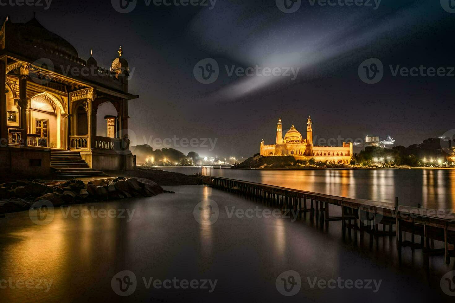 the night view of a mosque in india. AI-Generated photo