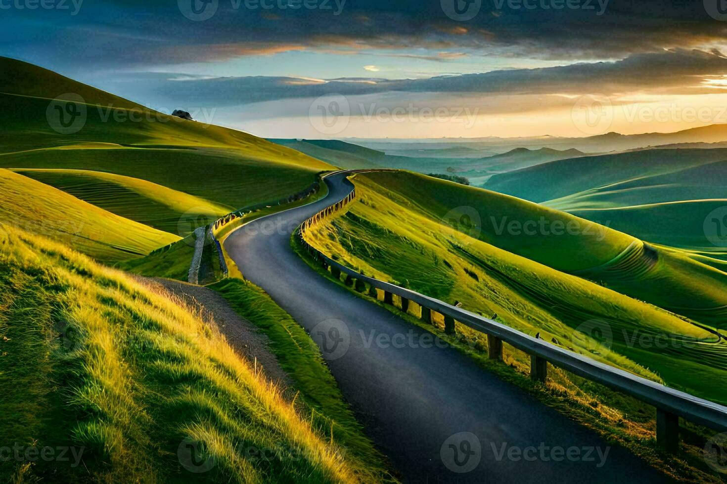the road to the sunset. AI-Generated photo