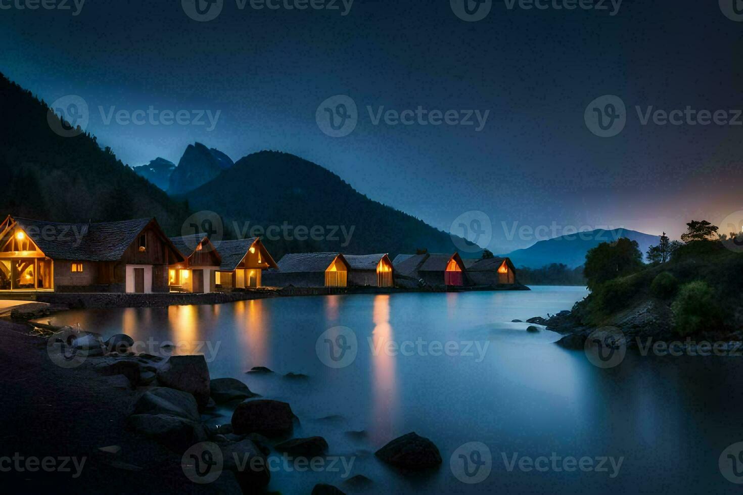 photo wallpaper the sky, mountains, lake, the night, the mountains, the lake, the. AI-Generated