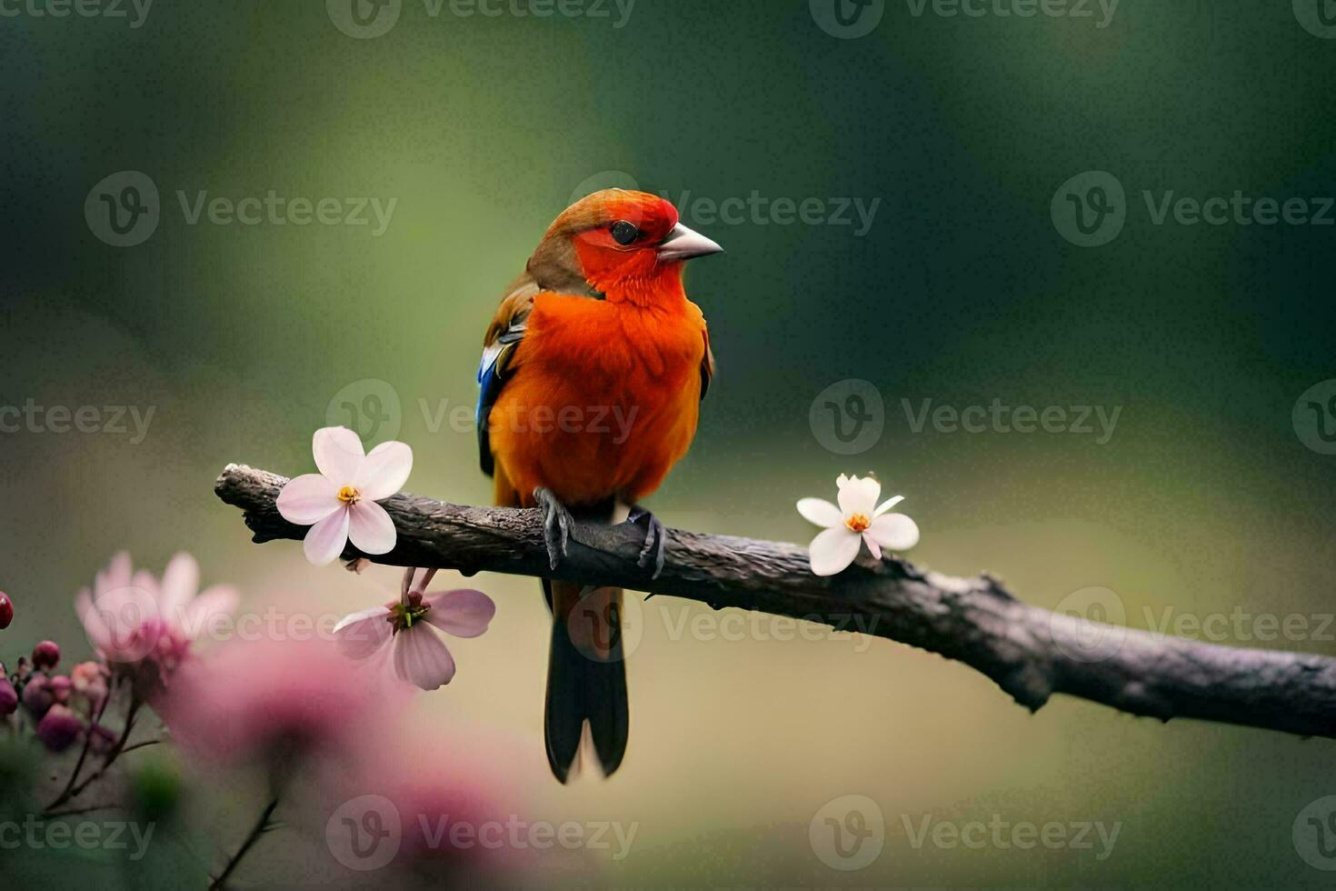 photo wallpaper the sky, flowers, bird, nature, spring, the bird, spring, the. AI-Generated