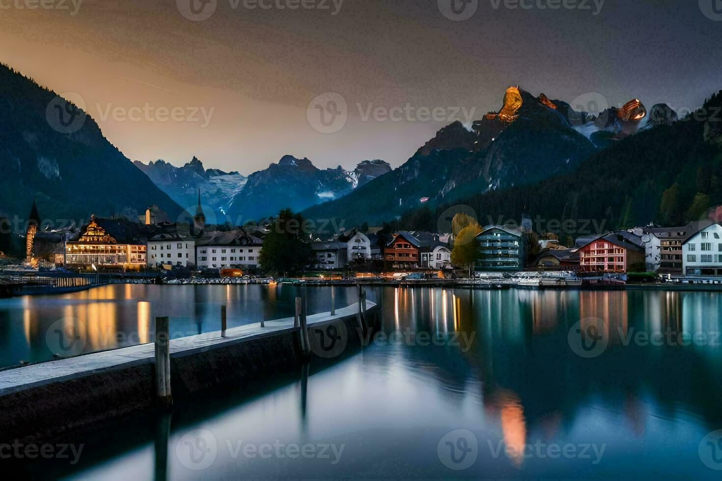 el pueblo de lago hijo, Austria. generado por ai foto