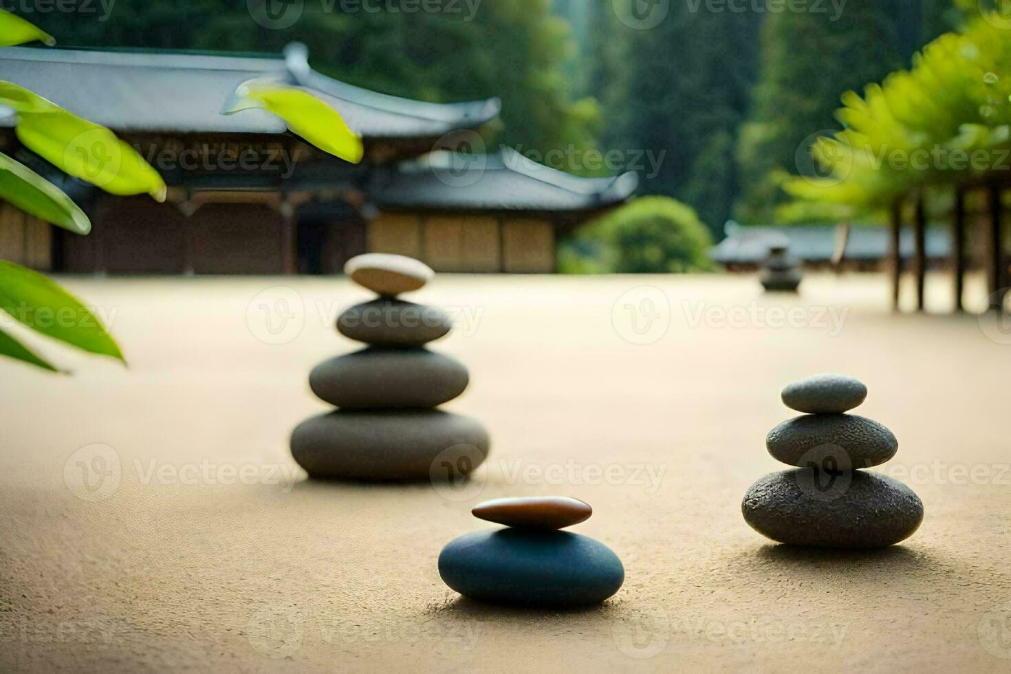 a group of stones in a sand area. AI-Generated photo