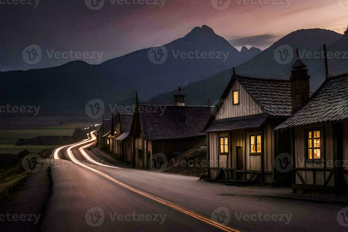 a long exposure photo of a road in the mountains. AI-Generated