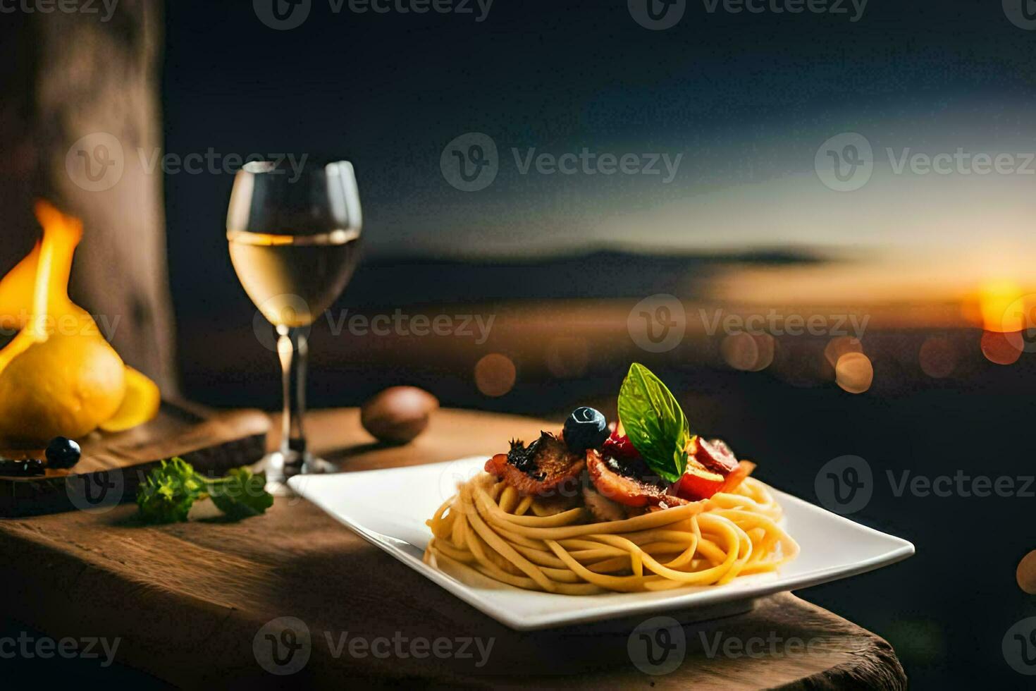 spaghetti with tomatoes and basil on a plate. AI-Generated photo