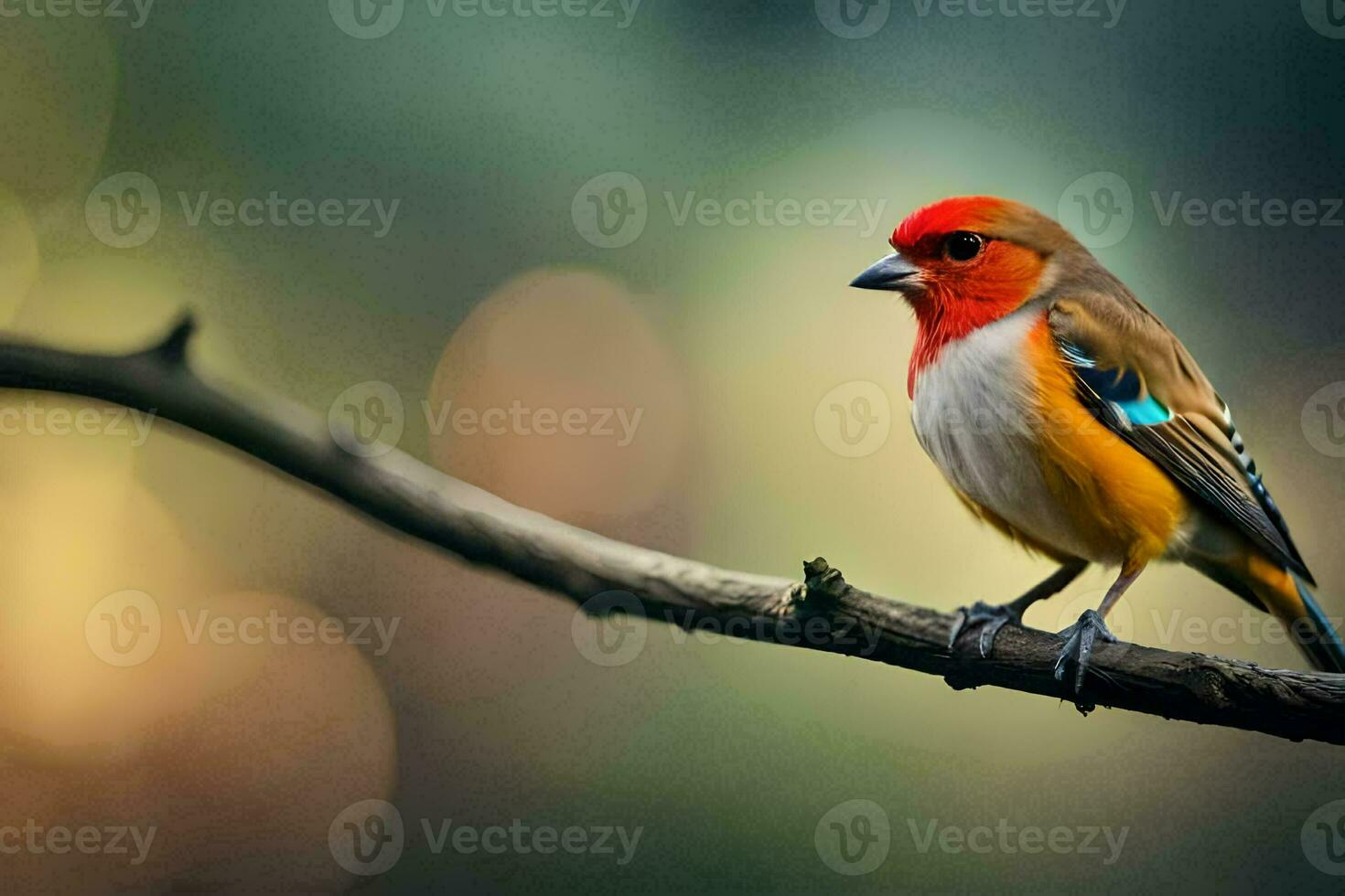 a colorful bird sits on a branch. AI-Generated photo