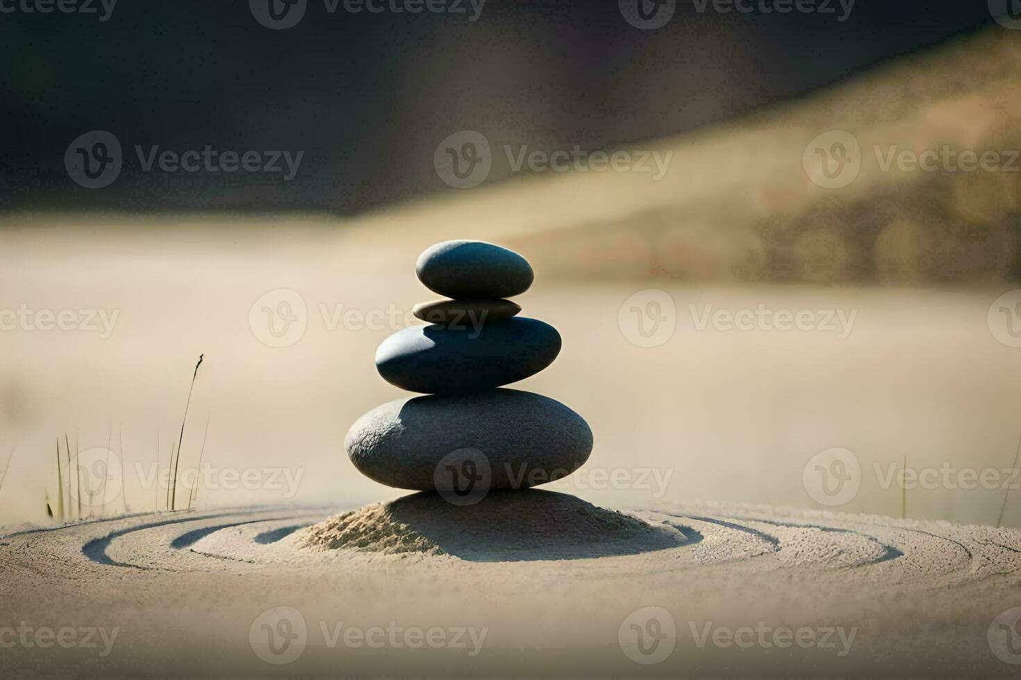 a stack of stones in the sand. AI-Generated photo