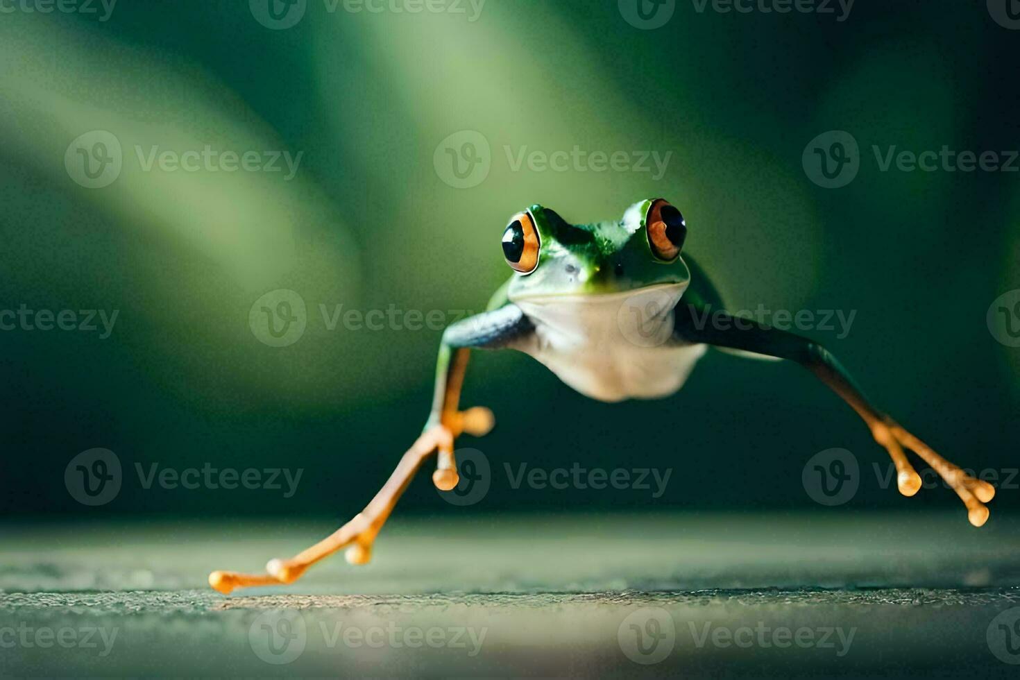 a frog jumping on the ground. AI-Generated photo