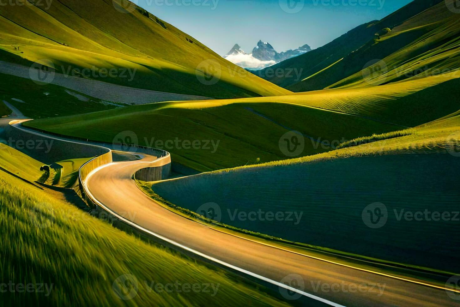 a winding road in the mountains. AI-Generated photo