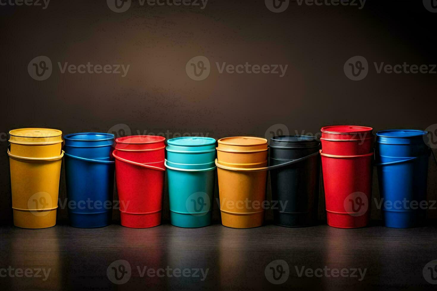 colorful plastic cups lined up in a row. AI-Generated photo