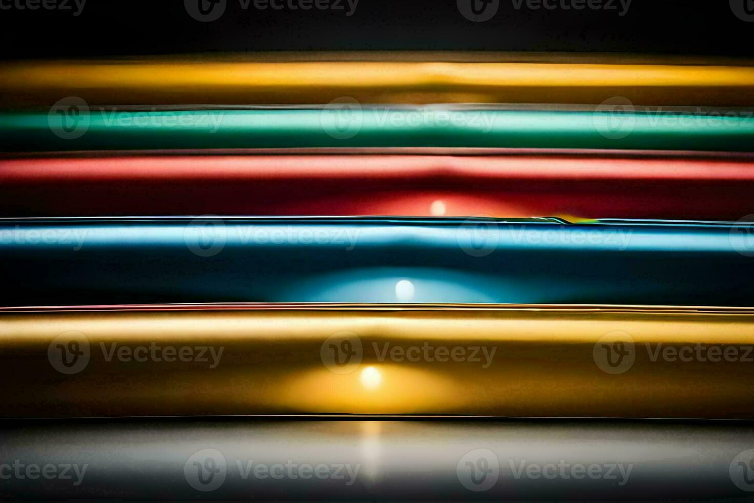 a row of colorful surfboards on a black background. AI-Generated photo