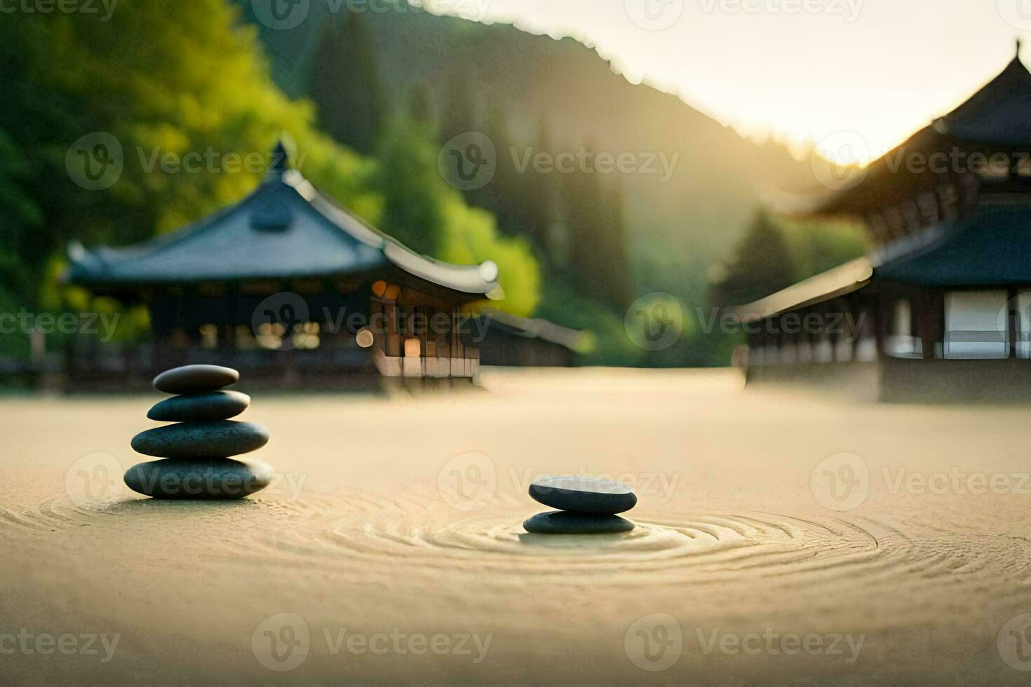 zen garden in the mountains. AI-Generated photo