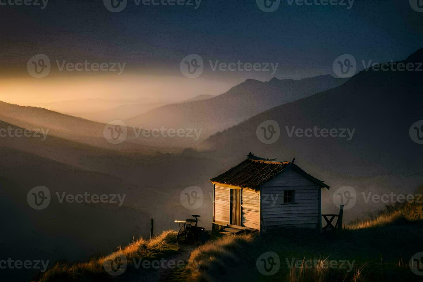 the hut on the hill. AI-Generated photo