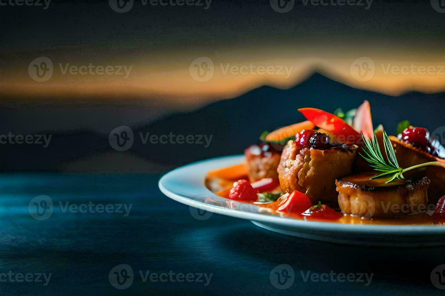 a plate of food with vegetables and meat on it. AI-Generated photo